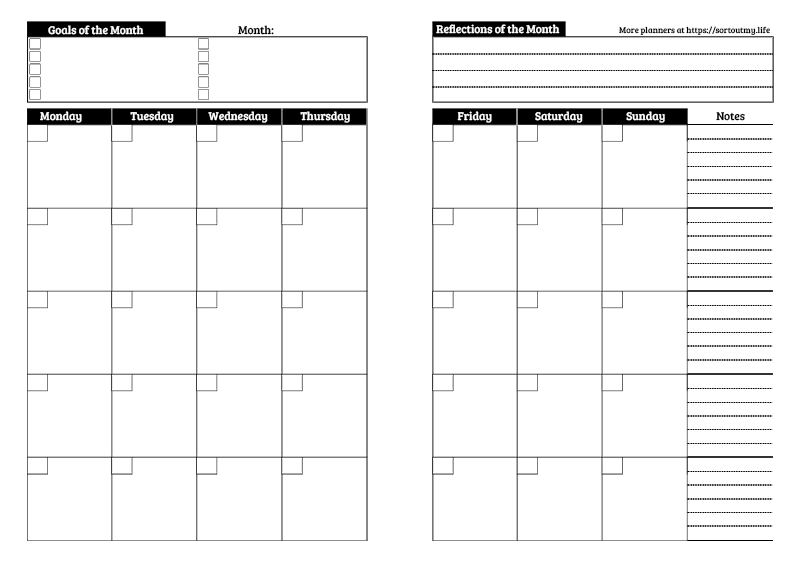 Monthly Planner Template - A5