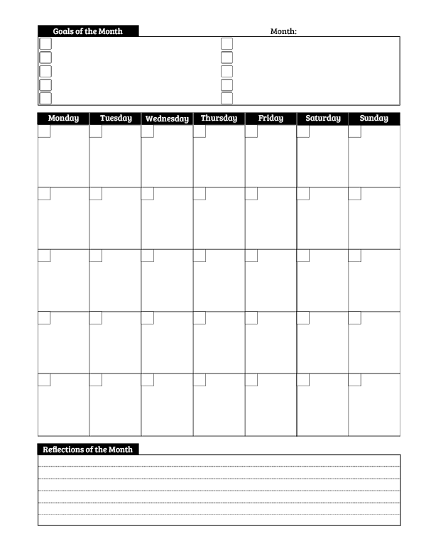 Monthly Planner - Letter Size Preview