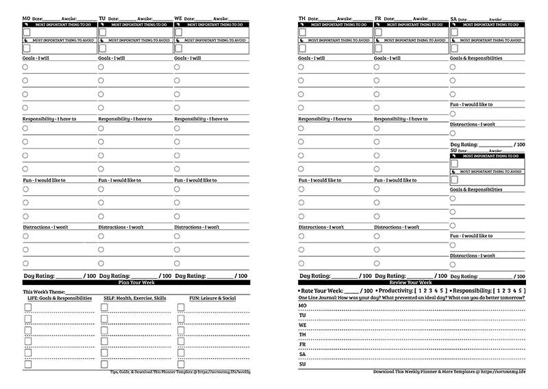 Weekly Daily Planner Template Combo Preview