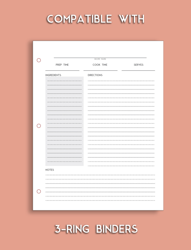 3 ring binder compatible recipe card