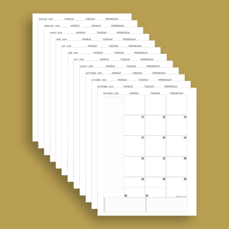 Letter 8.5″ x 11″ 2024 Calendar PDF Template